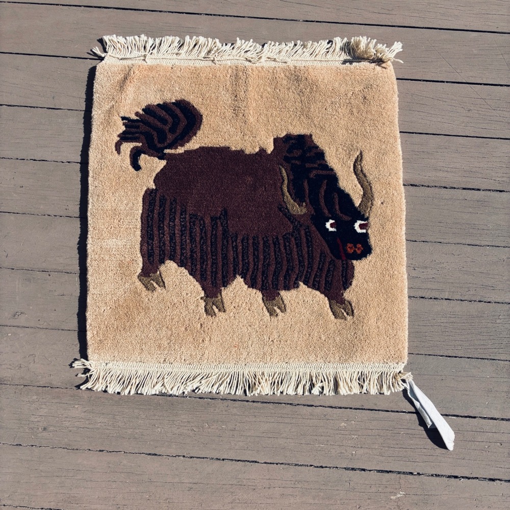Tibetan meditation carpet prayer rug Yak 18" square vintage wool hand knot